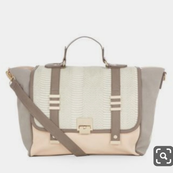 New Look UK Stone & Pink Colour Block Satchel - Picture 1 of 5